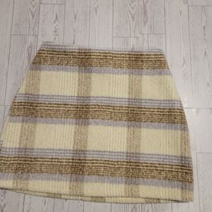 Lulus Cozy Chicness ivory multi plaid brushed mini skirt XS